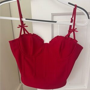 Astr Red Bow Strap Bustier Top